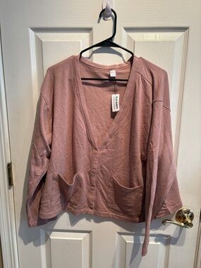 Old Navy Dusty Mauve V-Neck Button Cardigan Sweatshirt